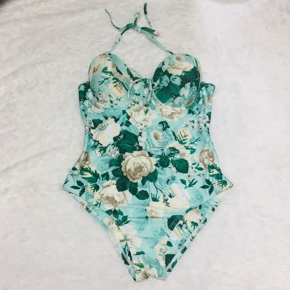 High Dive ModCloth One Piece Swim Roses Medium - Picture 2 of 8